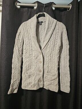 Prive Cable-Knit Shawl Collar 100% Cashmere Cardigan Small